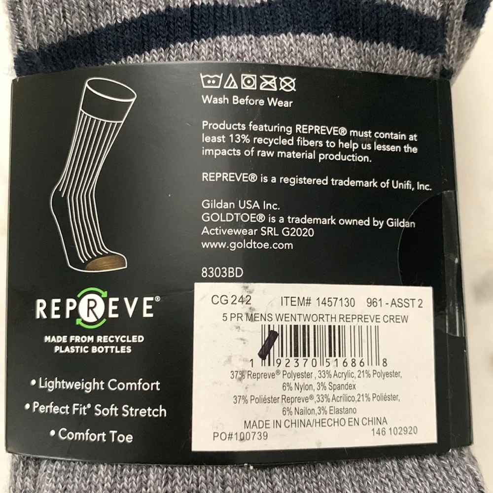 Wentworth Gold Toe Repreve Crew Socks 5-Pack